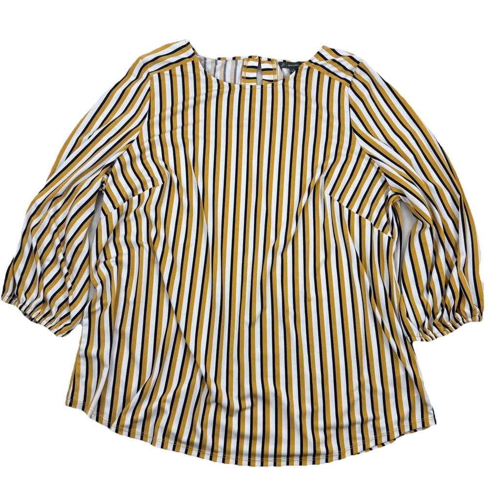 ADRIANNA PAPELL Womens Pullover Blouse top striped Elegant Gold/Black/White - 1X